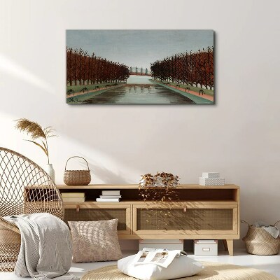 Winter landscape with a river Canvas wall art