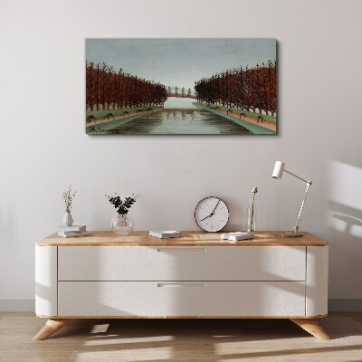 Winter landscape with a river Canvas wall art