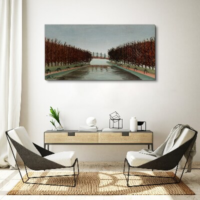 Winter landscape with a river Canvas wall art
