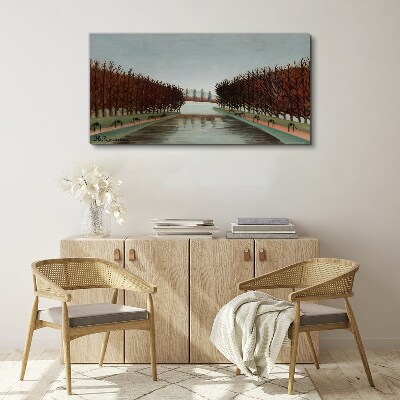Winter landscape with a river Canvas wall art