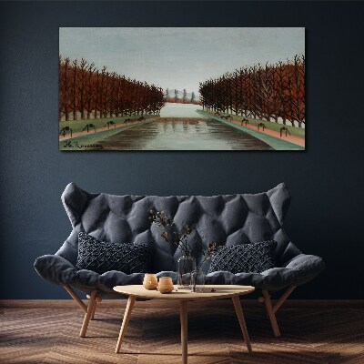 Winter landscape with a river Canvas wall art