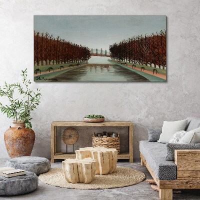 Winter landscape with a river Canvas wall art