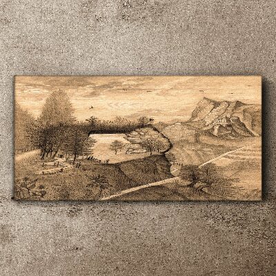 Landscape with a bridge and trees Print on canvas