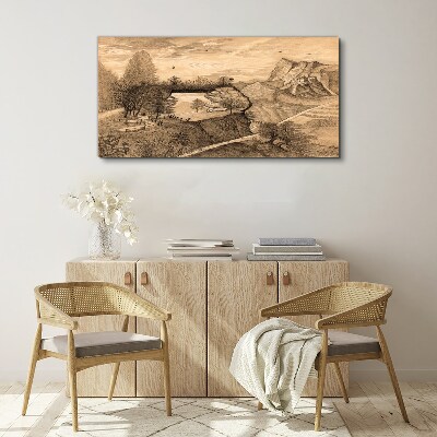 Landscape with a bridge and trees Print on canvas