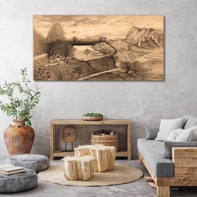 Landscape with a bridge and trees Print on canvas