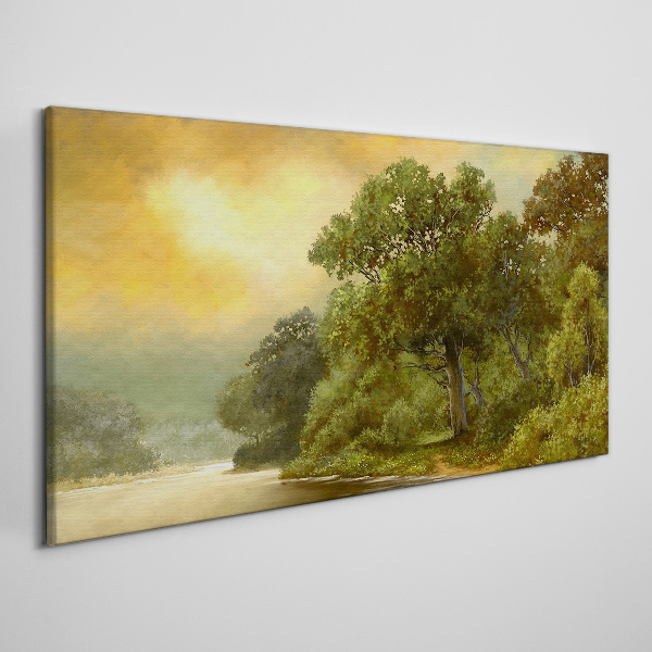 Golden light over a calm river Canvas wall art