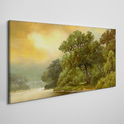 Golden light over a calm river Canvas wall art