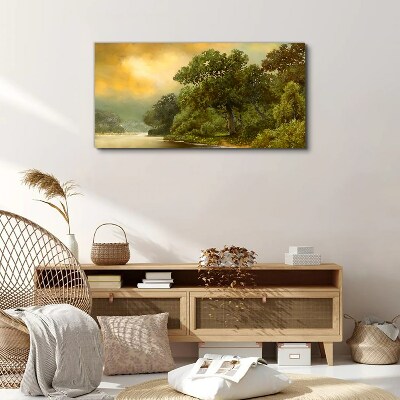 Golden light over a calm river Canvas wall art