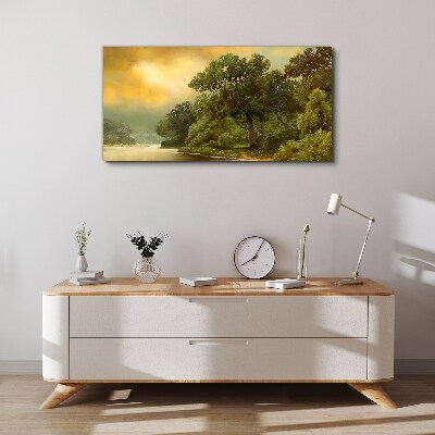 Golden light over a calm river Canvas wall art