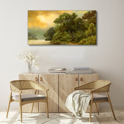 Golden light over a calm river Canvas wall art