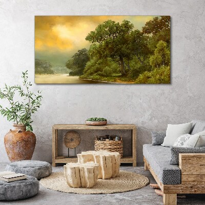 Golden light over a calm river Canvas wall art