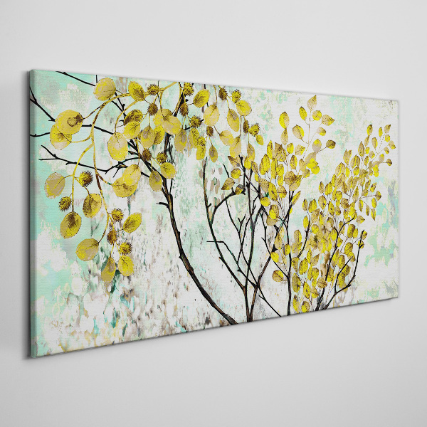 Spring leaves against the blue background Canvas wall art