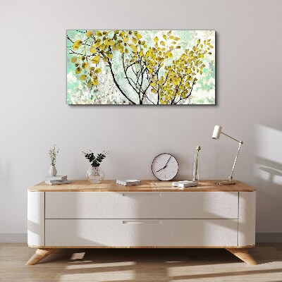 Spring leaves against the blue background Canvas wall art