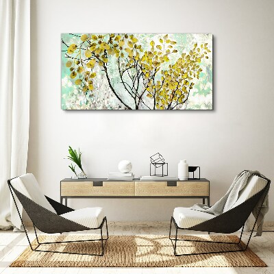 Spring leaves against the blue background Canvas wall art