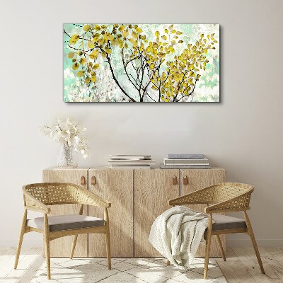 Spring leaves against the blue background Canvas wall art
