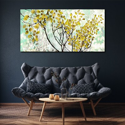 Spring leaves against the blue background Canvas wall art