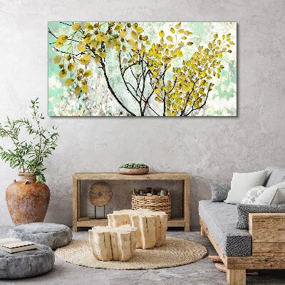 Spring leaves against the blue background Canvas wall art