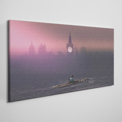 Child boat city landscape Canvas print
