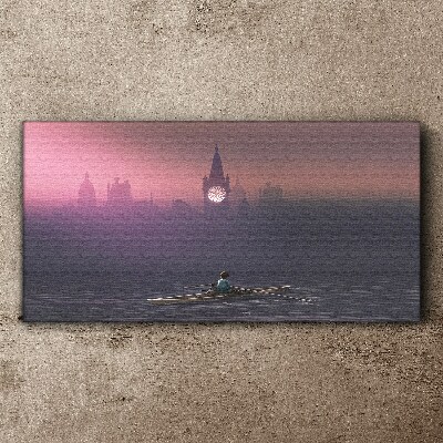 Child boat city landscape Canvas print