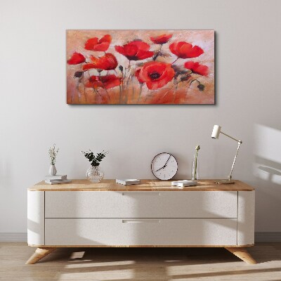 Red poppies on a pastel background Print on canvas