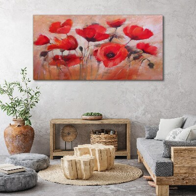 Red poppies on a pastel background Print on canvas