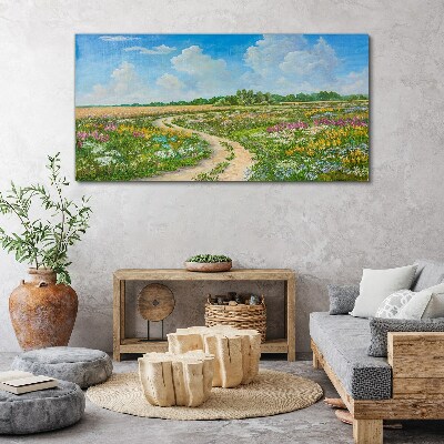 A flower path among the meadows Canvas wall art