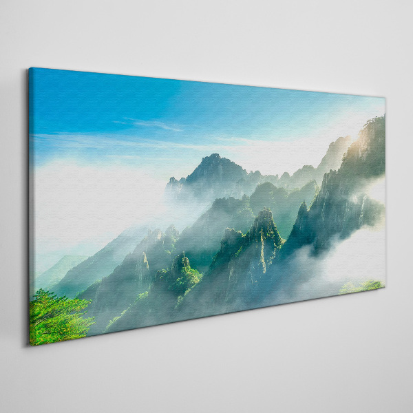 Mountain landscape on a misty morning Canvas wall art