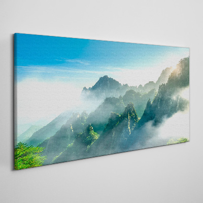Mountain landscape on a misty morning Canvas wall art
