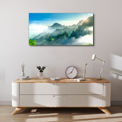 Mountain landscape on a misty morning Canvas wall art