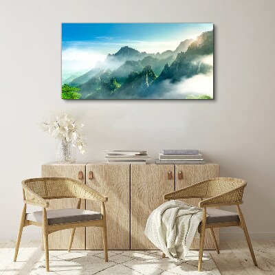Mountain landscape on a misty morning Canvas wall art