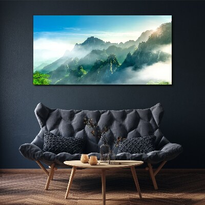 Mountain landscape on a misty morning Canvas wall art