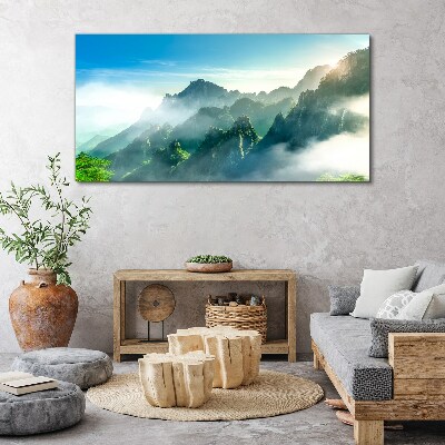 Mountain landscape on a misty morning Canvas wall art