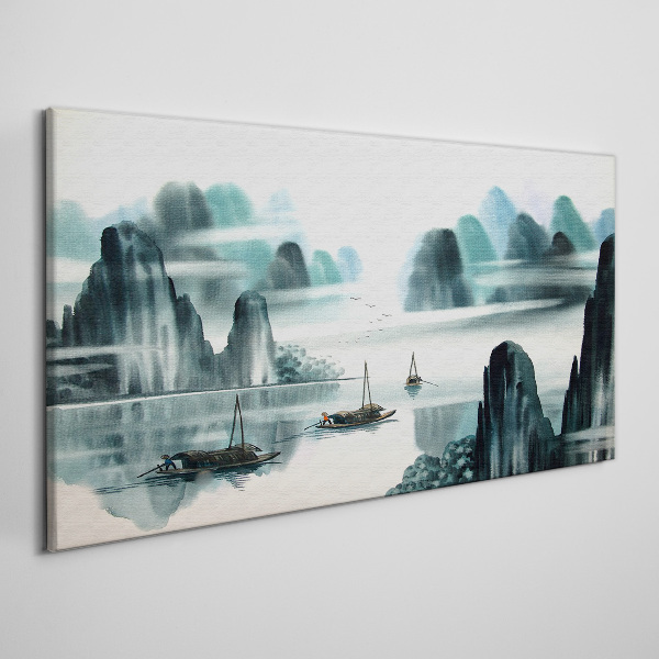 A peaceful lake in a mountain landscape Print on canvas