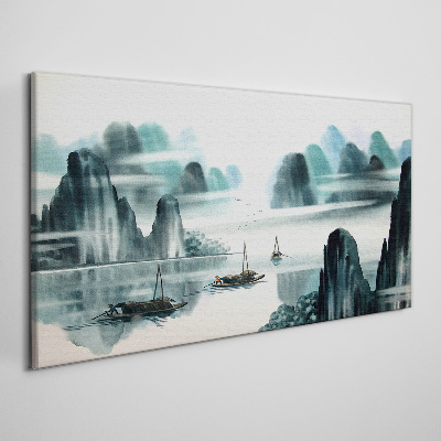 A peaceful lake in a mountain landscape Print on canvas