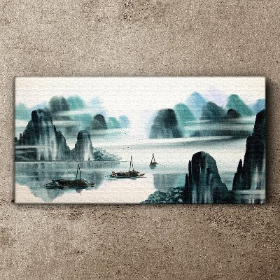 A peaceful lake in a mountain landscape Print on canvas