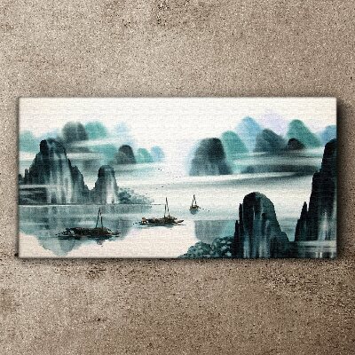 Chinese ink boats Canvas print