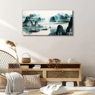 A peaceful lake in a mountain landscape Print on canvas
