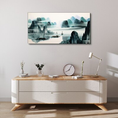 A peaceful lake in a mountain landscape Print on canvas