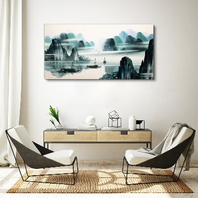 A peaceful lake in a mountain landscape Print on canvas