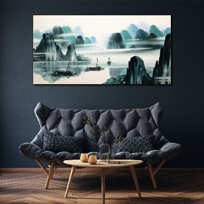 A peaceful lake in a mountain landscape Print on canvas