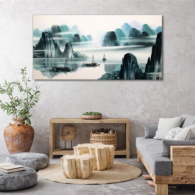 A peaceful lake in a mountain landscape Print on canvas