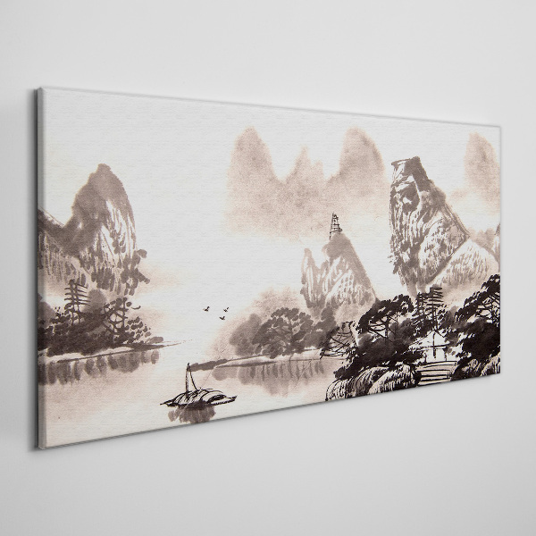 A peaceful mountain landscape in monochrome Canvas wall art