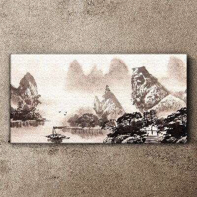 A peaceful mountain landscape in monochrome Canvas wall art
