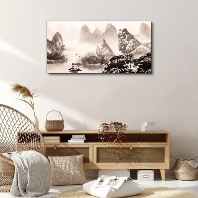 A peaceful mountain landscape in monochrome Canvas wall art