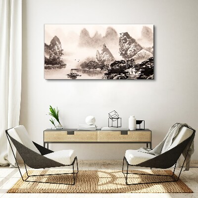 A peaceful mountain landscape in monochrome Canvas wall art