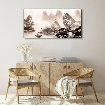 A peaceful mountain landscape in monochrome Canvas wall art
