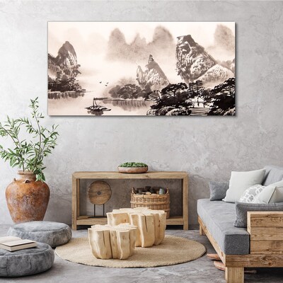 A peaceful mountain landscape in monochrome Canvas wall art