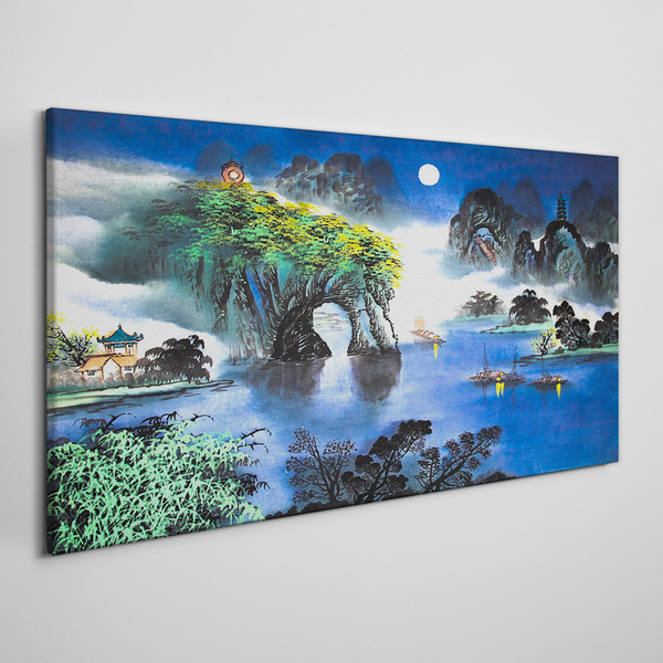 A peaceful night landscape with mountains Print on canvas