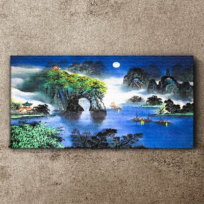 A peaceful night landscape with mountains Print on canvas