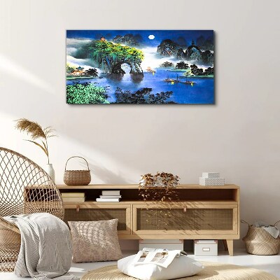 A peaceful night landscape with mountains Print on canvas